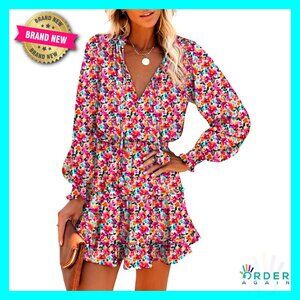 Ruffle Tiered Chiffon Mini Dress Elegant Boho Casual Floral Print Swing Flared